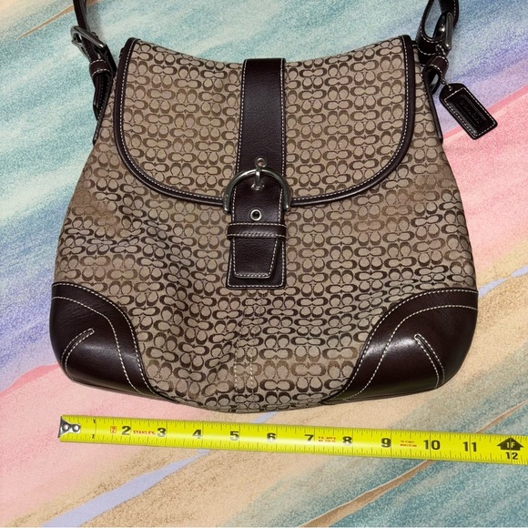 Coach Purse Crossbody Bag Brown Leather Light Fabric Canvas K3M-6376 Authentic - Picture 14 of 15